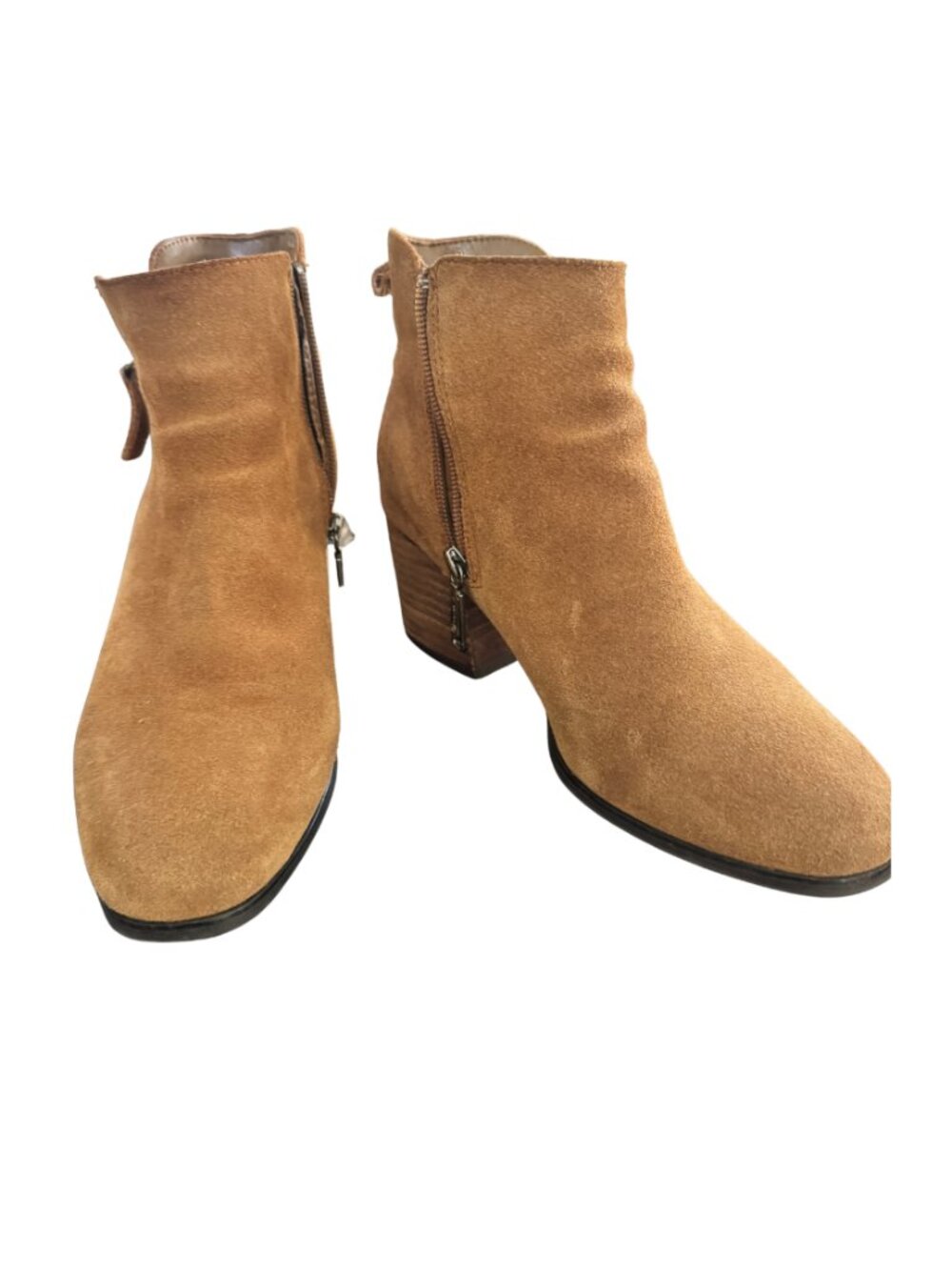 Blondo Camel Suede Ankle Boots Block Heel Side Zip 7M